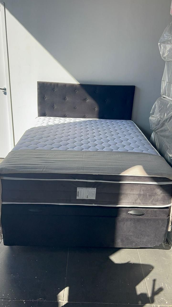 Cama box cinza solteiro