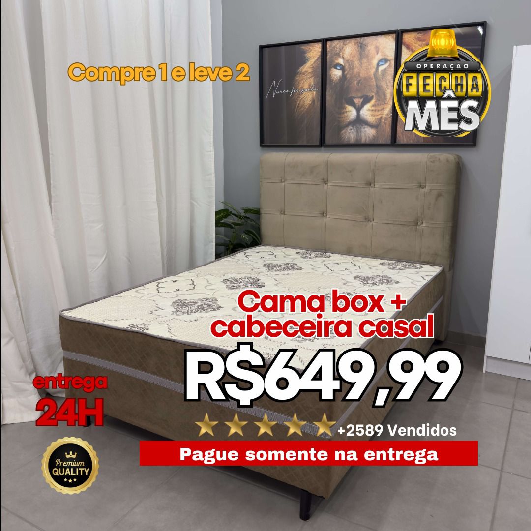 Cama Box + Cabeceira Casal R$649,99 - Compre 1 Leve 2