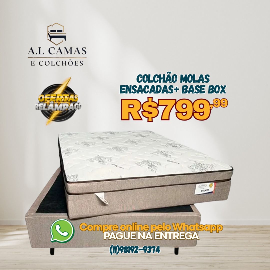 Colchão Molas Ensacadas + Base Box R$799,99